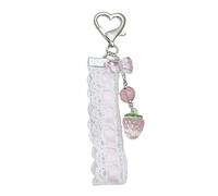 Vynetra Accessoire de téléphone en forme de fraise avec ruban en dentelle et pendentif, A, Alliage de ruban