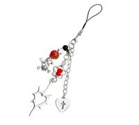 Vynetra Chaîne de téléphone faite à la main avec perles pour sac d'appareil photo, pendentif en forme de cœur, crucifix, fleur, porte-clés élégant pour femme, R, Alliage + vernis + acrylique
