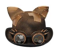 Vynetra Chapeau haut-de-forme unisexe Steampunk gothique à large bord avec équipement pour cosplay, fête, festival musical, fantaisie, costume steampunk pour femmes et hommes