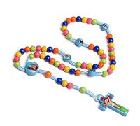 Vynetra Collier chapelet en forme de croix de dessin animé fait à la main avec perles rondes colorées pour enfants filles garçons enfants prière catholique bijoux religieux collier pendentif