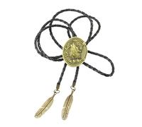 Vynetra Cravate Bolo Vintage Western Cowboy Fait à la Main Corde en Cuir Tressé Métal Tête de Loup Collier avec Pendentif Plumes Longueur Ajustée, Plume de loup bronze, taille unique