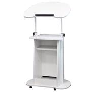 Vyntyra Podium avec Roues et étagère de Rangement, Podium à 2 Niveaux en Bois, Pupitre de Conférence avec Étagère de Rangement & Plateau Incliné，Pupitre Mobile pour Ordinateur Portable(White)