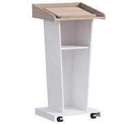 Vyntyra Podium avec Roues et étagère de Rangement,Podium Debout Mobile,Podium à 2 Niveaux en Bois,Pupitre de Conférence Mobile,Lutrin avec Étagère de Rangement, pour Église, Bureau, École(White)