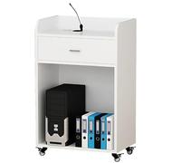 Vyntyra Podium avec Roues et étagère de Rangement,Pupitre de Conférence avec Étagère de Rangement &Trous pour Câbles,Grand Podium en Bois Massif avec roulettes - De qualité supérieure(White)