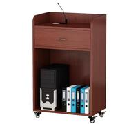 Vyntyra Podium avec Roues et étagère de Rangement,Pupitre de Conférence avec Étagère de Rangement &Trous pour Câbles,Grand Podium en Bois Massif avec roulettes - De qualité supérieure(Teak Color)