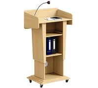 Vyntyra Pupitre de Conférence Mobile Lutrin Podium Hauteur Réglable Pupitre de Présentation en Lutrin Debout，avec Roues et étagère de Rangement(Oak Color)