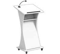 Vyntyra Support de podium portable avec 4 roulettes en bois, support d'hôtesse, lutrins et podiums mobiles pour enseignant, support portable, pupitre à roulettes (blanc)