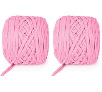 VynyQoo Fil Tee pour Crochet Polyester, Pelote Crochet 105m, 2 cm large Tshirt Yarn, Grosse Tricoter Débutants pour Sac Crochet，Paniers, DIY & Intérieure (rose) (Lot de 2)