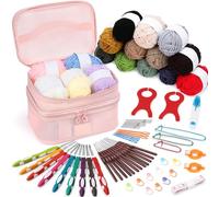 VynyQoo Kit crochet 74 pièces pour débutants avec 17 fils, 9 crochets ergonomiques de 2,0 à 6,0 mm, 12 crochets fins, accessoires et sac de rangement, pour débutants et confirmés