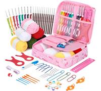 VynyQoo Kit de Crochet 62PCS, Crochet Kit avec Étui de Rangement Portable, Kit Crochet Débutant avec Crochets Fil et Accessoires pour DIY Cadeaux Créatifs