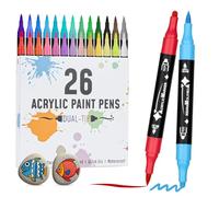VynyQoo Lot de 26 stylos de peinture acrylique à double pointe pour peinture sur roche avec pointe extra fine de 0,5 cm, stylos de coloriage à base d'eau pour bois, verre, céramique, tissu pour