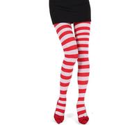 VYNZOR Collant Rayé Rouge et Blanc Femme - Collants de Noël Fantaisie Élastiques pour Déguisement, Soirée, Cosplay ou Costume de Mère Noël