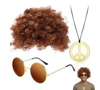 VYNZOR Costume mulet 80s & 90s, Accessoires Homme pour Carnaval/Halloween/Disco - Perruque Disco, chaîne en or Dollar, lunettes de soleil, Année 80 Déguisement Disco Homme, Années 80 Costume