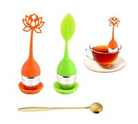 VYNZOR Infuseur à thé vrac, 2 pièces, acier inoxydable et silicone, poignées, design moderne forme de feuille, boule et soucoupe, à mailles fines, passoire, cuillère, accessoires pour outils de thé