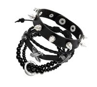 VYNZOR Lot de 3 Bracelets Punk Cloutés en Cuir Noir, Bracelet à Charms X et Bracelet Perles, Accessoires Grunge Rock pour Homme et Femme, pour Concert, Fête, Style Emo