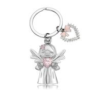VYNZOR Porte-Clés Ange Gardien avec Cœur et Papillon, Porte-Bonheur Cadeau pour Femme, Fille, Amie pour Anniversaire, Noël, Permis de Conduire (Coloris Argenté)