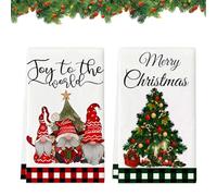 VYNZOR Torchon de Noël à Motif de Nain et Sapin, 45x70 cm Grand Torchon de Cuisine en Coton, Torchon Absorbant pour Vaisselle et Décoration, Déco de Cuisine Festive pour les Fêtes