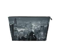 Vyonne Aerial Night of View Hong Kong Trousse de toilette de voyage en cuir durable pour maquillage et articles de toilette, Argenté., Taille unique