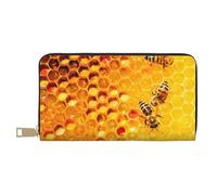 VYONNE Bee On Honeycomb Long portefeuille en similicuir chic et élégant pour femme moderne, grande capacité, porte-cartes et poches de rangement, sac à main durable pour voyage quotidien, blanc,