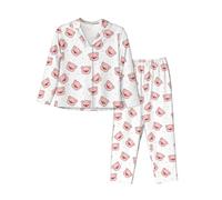 VYONNE Ensemble de pyjama à manches longues Halloween citrouille et hibou - Ensemble de pyjama confortable à manches longues ouvert sur le devant pour femme, cochon, XL