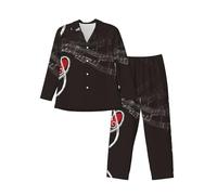 VYONNE Ensemble de pyjama Rock And Roll à manches longues pour homme - Vêtement de nuit confortable ouvert sur le devant pour les week-ends paresseux et les après-midi douillets., Amour et musique