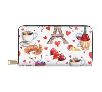 VYONNE Love Paris Tour de vélo Cœur Long Pochette en simili cuir Chic Élégant Portefeuille pour femme moderne Grande capacité Porte-cartes et poches de rangement Sac à main durable pour voyage
