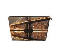 Vyonne New York Manhattan Bridge Night Trousse de toilette de voyage en cuir durable pour maquillage et articles de toilette, doré, Taille unique