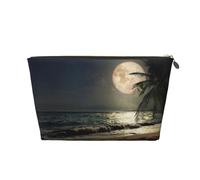 Vyonne Tropical Beach Palm Tree Night Trousse de toilette de voyage en cuir durable pour maquillage et articles de toilette, doré, Taille unique