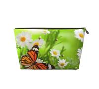 Vyonne Trousse de toilette de voyage en cuir avec motif papillon sur marguerite - Trousse de toilette durable pour maquillage et articles de toilette, doré, Taille unique