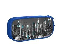 VYONNE Trousse pour fournitures scolaires et de bureau, peintures de New York, grande capacité, trousse à crayons pour étudiants, papeterie, bureau avec fermeture éclair lisse, portable, bleu, Taille