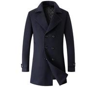 VYOTWBZ Manteau Laine， Manteau croisé for Homme, Veste Polaire, Long Revers, Trench-Coat, Coupe-Vent d'hiver, vêtements épais for Homme(Dark Blue,L)
