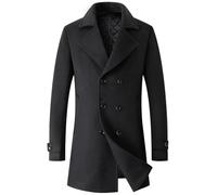 VYOTWBZ Manteau Laine， Manteau croisé for Homme, Veste Polaire, Long Revers, Trench-Coat, Coupe-Vent d'hiver, vêtements épais for Homme(Noir,XXL)