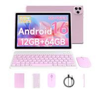 Vyrolinia Tablette Android 15 10" 12 Go de RAM + 64 Go de ROM/ 2 To, écran tactile HD 1280 * 800, 5G WiFi6 BT 5.0, tablettes 2 en 1 avec étui clavier, souris, stylet rose