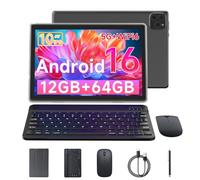 Vyrolinia Tablette Android 15 10" 12 Go de RAM + 64 Go de ROM/ 2 To, écran tactile HD 1280 * 800, 5G WiFi6 BT 5.0, tablettes 2 en 1 avec étui clavier, souris, stylet rose (noir)
