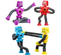 Vyrthalis Lot de 4 robots à ventouse télescopique, jouets sensoriels, jouets à ventouse télescopique, anti-stress, cadeau créatif