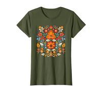 Vyshyvanka Broderie cyrillique Nationale Ethnique Païenne T-Shirt, Femme, Olive, XL