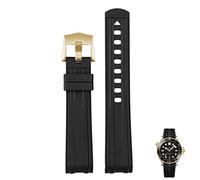 VYSLZ Pour Omega Seamaster 300 Univers 007 Curbe End Fluore Rubber Silicone Watch Band 20 mm 22m montre Strap doux Men Remplacement(Black gold,20mm)