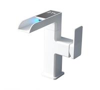 VYSLZ Robinet de salle de bain numérique LED gris métallique - Robinet cascade rotatif à 360° avec affichage de la température et tuyau de 60 cm (A)
