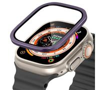 VYSLZ Verre trempé pour Apple Watch Ultra 49mm, cadre métallique en titane, Film anti-rayures pour série Ultra 2, accessoires de protection d'écran(Purple 6)