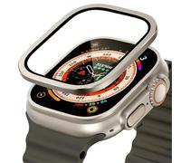 VYSLZ Verre trempé pour Apple Watch Ultra 49mm, cadre métallique en titane, Film anti-rayures pour série Ultra 2, accessoires de protection d'écran(Titanium 7)