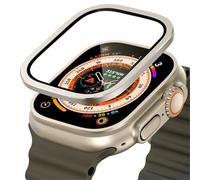 VYSLZ Verre trempé pour Apple Watch Ultra 49mm, cadre métallique en titane, Film anti-rayures pour série Ultra 2, accessoires de protection d'écran(Silver 1)