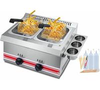 VYUJHNBG Panier Commercial de friteuse grase, friteuses en Acier Inoxydable de comptoir de friteuse à gaz 12L 2 réservoir avec paniers