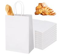 Vyuwast Lot de 30 sacs en papier avec anse - 15 x 8 x 21 cm - Blanc - Petits sacs à pain en papier kraft - Petits sacs cadeaux pour anniversaire, mariage, fête, Noël