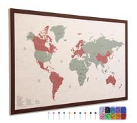 Vyvox Carte du monde de voyage avec épingles, 80 x 50,8 cm, tableau d'affichage en feutre, décoration murale interactive pour la maison, le bureau et la caravane, suivi de voyage interactif et cadeaux