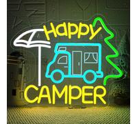 VYXIN - Panneau lumineux néon Happy Camper, panneau néon de camping, panneaux lumineux LED pour camping-car adaptés pour décorer des endroits tels que le camping, les pique-niques, le bivouac, le
