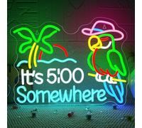 VYXIN Panneau néon LED « It's 5 o'clock Somewhere » pour décoration murale, chapeau de cowboy, perroquet, noix de coco, panneau lumineux pour bars, trous d'homme, fêtes, maison, clubs