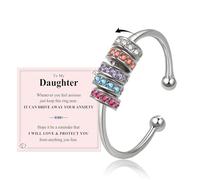 VYYU Bagues anti-stress pour fille - Bague anti-anxiété pour fille avec petits cristaux colorés pavés de cercles | Calme le stress - Cadeau avec carte, anniversaire, Noël, Or jaune