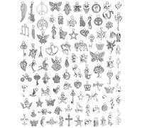 VYZUTR 100 Pièces Breloques Charms Pendentifs pour Bracelets Collier,Creation Bijoux, DIY Mixte Argent Antique Vintage Décoration Accessoires