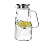 Vzaahu Carafe en verre avec couvercle - Carafe à eau glacée - 1,7 litres 57 onces - Verre borosilicate - Verre à thé - Verre à vin - Verre à jus - Verre à café - Verre à lait - Théière - Pichet
