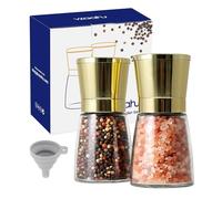 vzaahu Moulins à poivre et sel dorés avec entonnoir, brosse - Grosseur réglable avec couvercle doré rechargeable pour décoration de cuisine moderne - Cadeau pour amoureux d'or, mariage, pendaison de